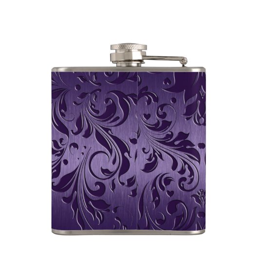 Paarse metallische textuur en vlakke kant heupfles (Achterkant)