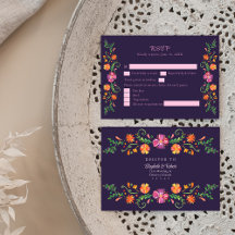 Paarse Mexicaanse Bloemrijke Bruiloft RSVP Kaart F