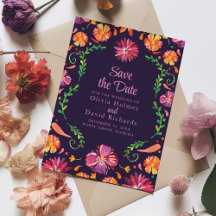 Paarse Mexicaanse Bloemrijke Festa Save the Date