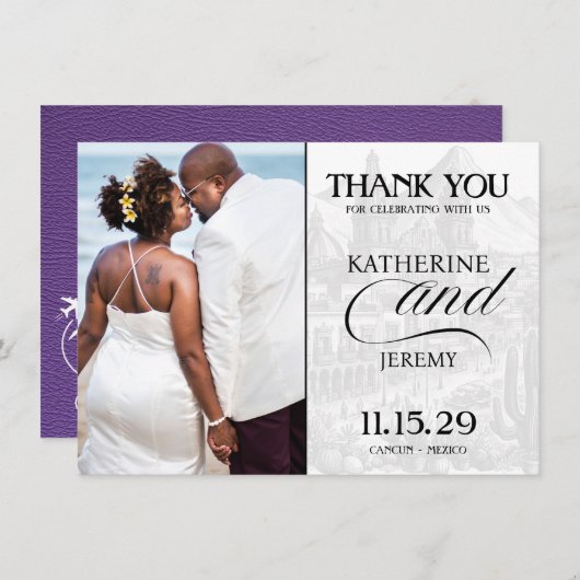 Paarse Mexicaanse paspoort Bedankkaart (Voorkant / Achterkant)