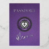Paarse Mexicaanse paspoortbruiloft Folie Uitnodiging (Voorkant)