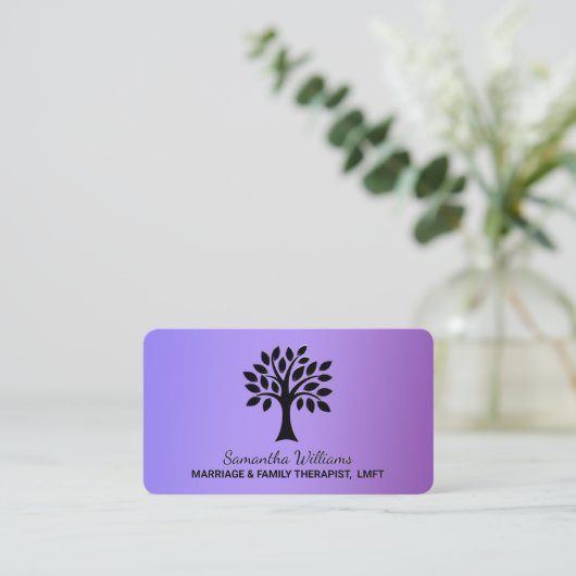 Paarse MFT huwelijk en familie therapeut Visitekaartje (Staand voorkant)