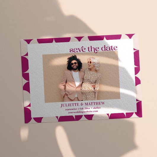  paarse Mid Century moderne foto Aankondiging