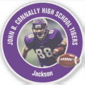 Paarse middelbare school Football Player Photo Lap Sticker (Voorkant)
