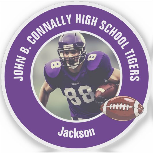 Paarse middelbare school Football Player Photo Lap Sticker (Voorkant)
