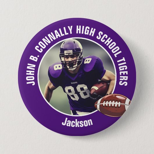 Paarse middelbare school Football speler foto groo Ronde Button 7,6 Cm (Voorkant)