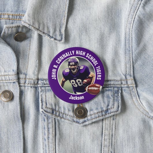 Paarse middelbare school Football speler foto groo Ronde Button 7,6 Cm (In situ)