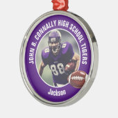 Paarse Middelbare School Football Speler Foto Kers Metalen Ornament (Links)