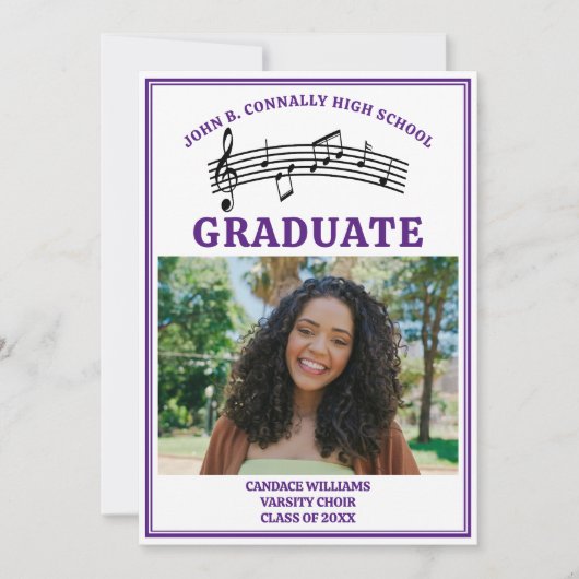 Paarse middelbare school koor foto Afstuderen Aankondiging (Voorkant)