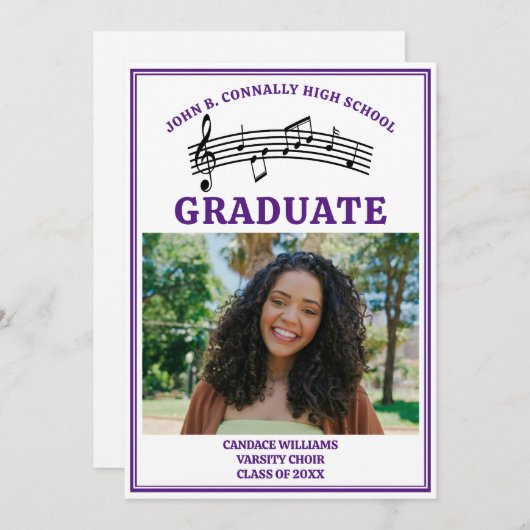 Paarse middelbare school koor foto Afstuderen Aankondiging (Voorkant / Achterkant)