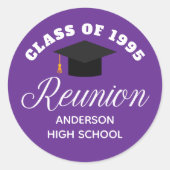 Paarse middelbare school reünie gepersonaliseerde  ronde sticker (Voorkant)