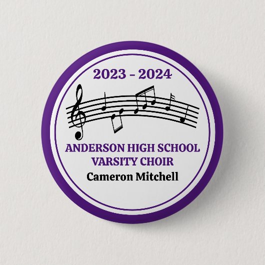 Paarse middelbare schoolkoor aangepaste aandenken ronde button 5,7 cm (Voorkant)