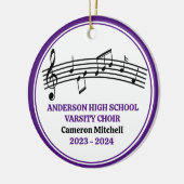 Paarse middelbare schoolkoor aangepaste kerst keramisch ornament (Links)