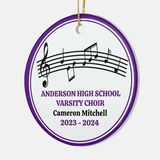 Paarse middelbare schoolkoor aangepaste kerst keramisch ornament (Links)