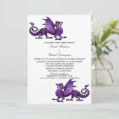 Paarse middeleeuwse drakenbruiloft kaart (Staand voorkant)