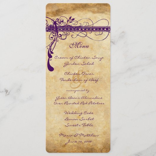 Paarse Middeleeuwse Renaissance Elegante Menu (Voorkant)