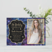 Paarse Midnight Crystal Galaxy 21e Verjaardagsfoto Kaart (Staand voorkant)