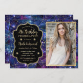 Paarse Midnight Crystal Galaxy 21e Verjaardagsfoto Kaart (Voorkant / Achterkant)