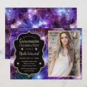 Paarse Midnight Crystal Galaxy Quinceanera foto Kaart (Voorkant / Achterkant)