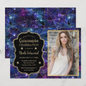 Paarse Midnight Crystal Galaxy Quinceanera foto Kaart (Voorkant / Achterkant)