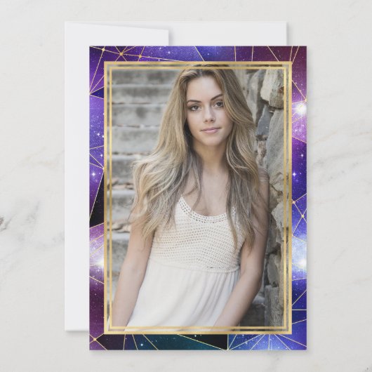 Paarse Midnight Crystal Galaxy Sweet 16 foto Kaart (Achterkant)