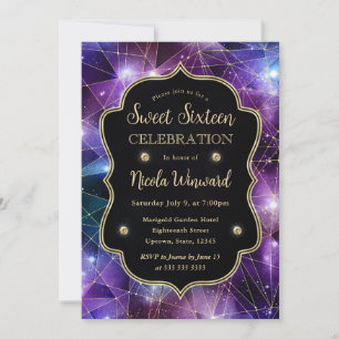 Paarse Midnight Crystal Galaxy Sweet 16 foto Kaart