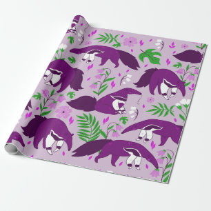 paarse miereneter schattige dierlijke bloemen cadeaupapier