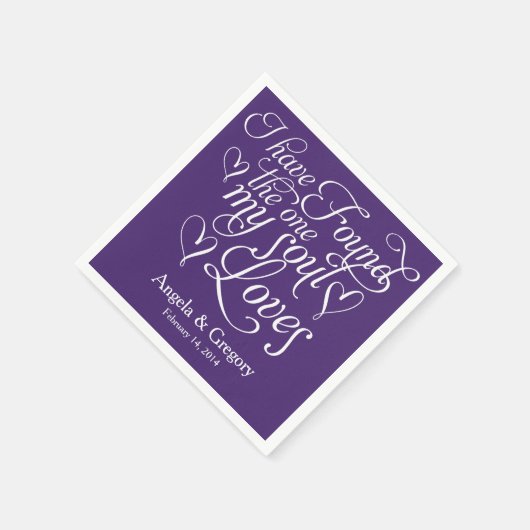Paarse mijn ziel houdt van hart gepersonaliseerde  servet (Hoek)