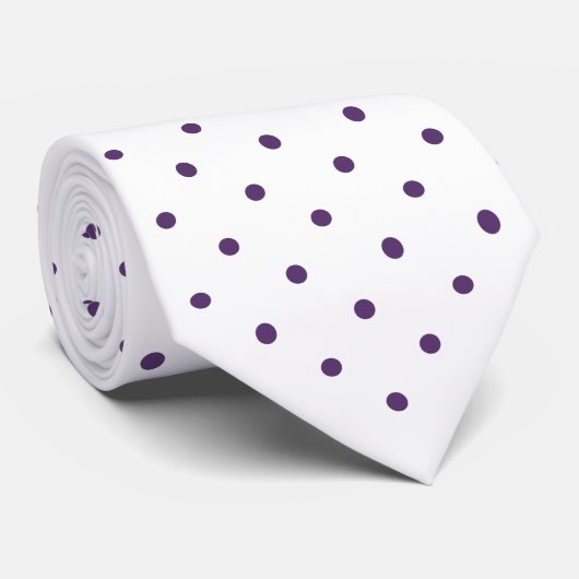 Paarse mini Polka Dot Pattern op White Stropdas (Opgerold)