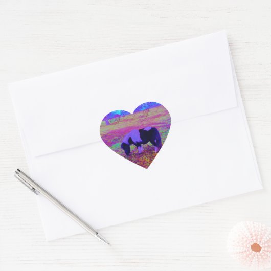 Paarse miniatuur paard hart sticker (Envelop)