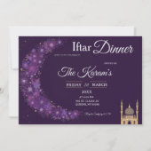 Paarse Minimaal Moskee Ramadan Iftar Feest Uitnodi Kaart (Voorkant)