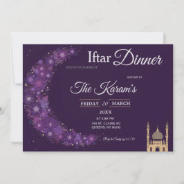 Paarse Minimaal Moskee Ramadan Iftar Feest Uitnodi Kaart