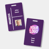 Paarse Minimaal Organizer Event ID Badge (Voor- en achterkant)