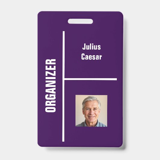 Paarse Minimaal Organizer Event ID Badge (Voorzijde)