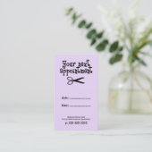 Paarse Minimal Hair Stylist Schaar Afsprakenkaartje (Staand voorkant)