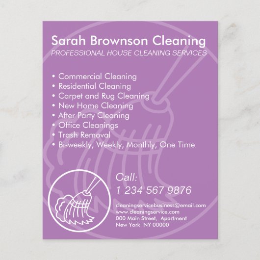 Paarse Minimal Home Cleaning House Keeping Flyer (Voorkant)