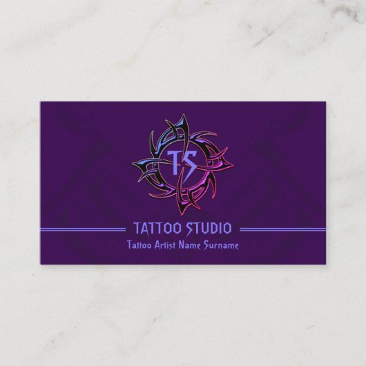 Paarse  Minimal Modern Tattoo Studio Visitekaartje (Voorkant)