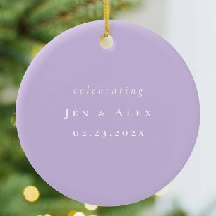 Paarse minimale bruiloft kerstversiering keramisch ornament