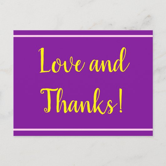 Paarse, Minimale & Elegante "Liefde en Bedankt!" K Briefkaart (Voorkant)