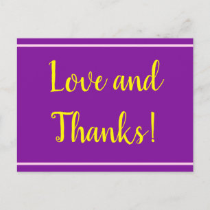 Paarse, minimale en elegante "Liefde en Bedankt!"  Briefkaart