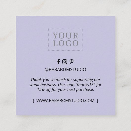 Paarse Minimale Moderne Dank u Visitekaartjes (Achterkant)