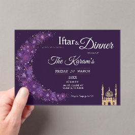 Paarse Minimale Moskee Ramadan Iftar Feest Acryl Uitnodigingen
