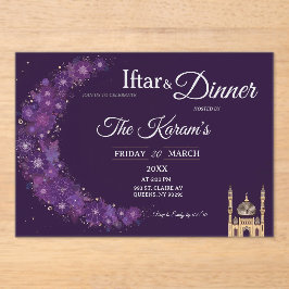 Paarse Minimale Moskee Ramadan Iftar Feest Acryl Uitnodigingen
