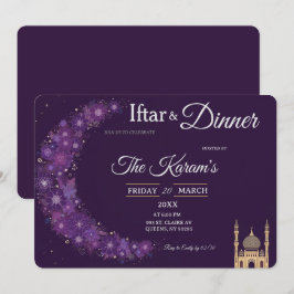 Paarse Minimale Moskee Ramadan Iftar Feest Kaart