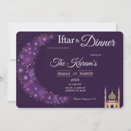 Paarse Minimale Moskee Ramadan Iftar Feest Kaart