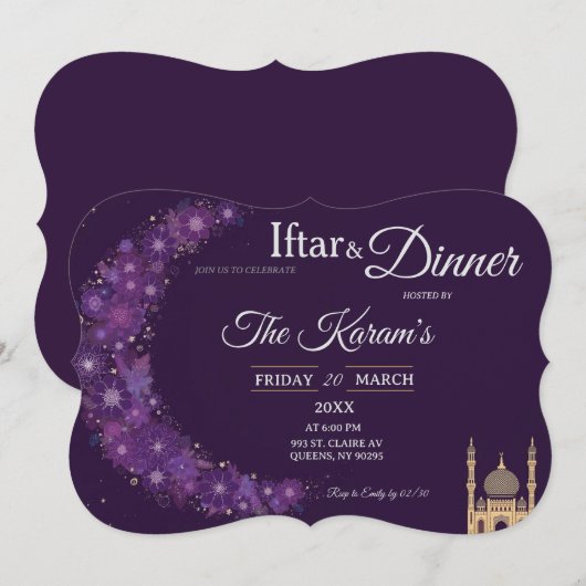 Paarse Minimale Moskee Ramadan Iftar Feest  Kaart (Voorkant / Achterkant)