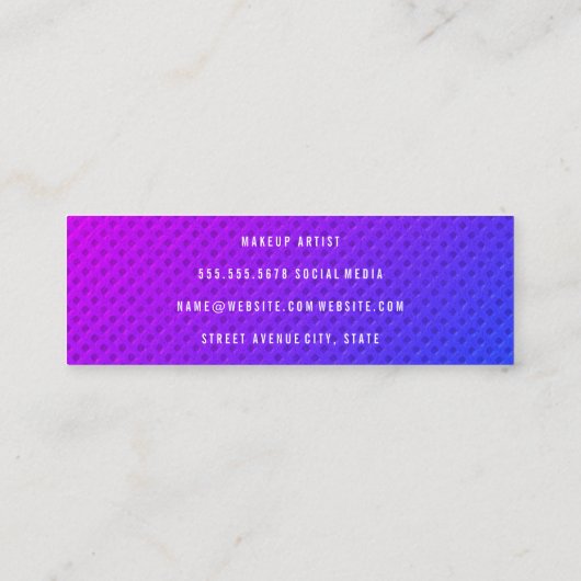 Paarse, minimale overvloeicursieve lettertype mini visitekaartje (Achterkant)