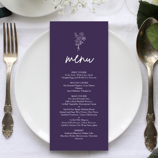 Paarse Minimalistische Botanische Terracotta Bruil Menu