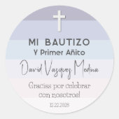 Paarse minimalistische doop en eerste verjaardag ronde sticker (Voorkant)