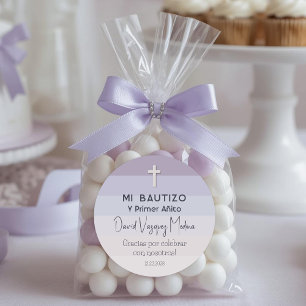 Paarse minimalistische doop en eerste verjaardag ronde sticker